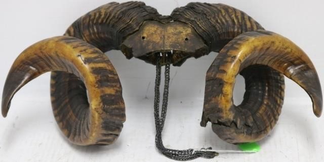 Appraisal: PAIR OF TH C RAM HORNS WITH AN EARLY METALHANGING