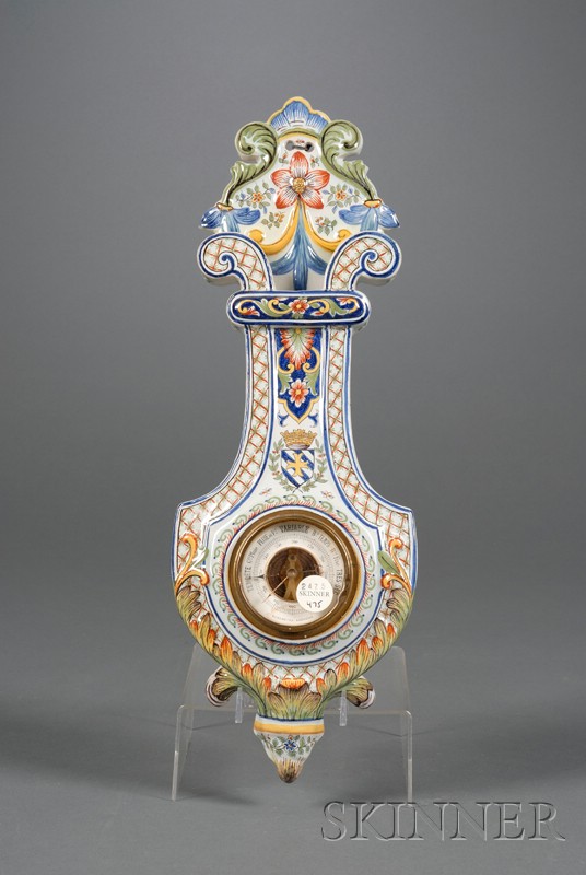 Appraisal: French Faience Wall Barometer France late th century polychrome enamel