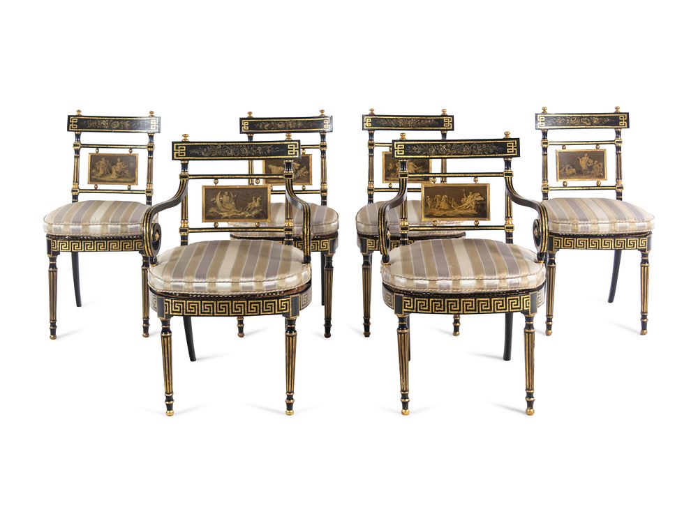 Appraisal: A Set of Six Regency Painted and Parcel Gilt Dining