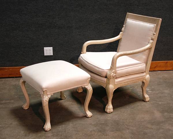 Appraisal: A painted Louis XV style painted armchair and stool height