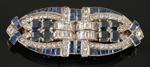 Appraisal: An Art Deco sapphire brooch dress clip The ct gold