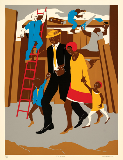 Appraisal: JACOB LAWRENCE The Builders The Family Color screenprint on wove