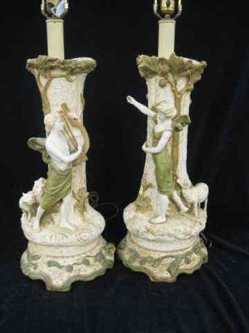 Appraisal: Pair of Royal Dux Figural Porcelain Lamps boy with harp