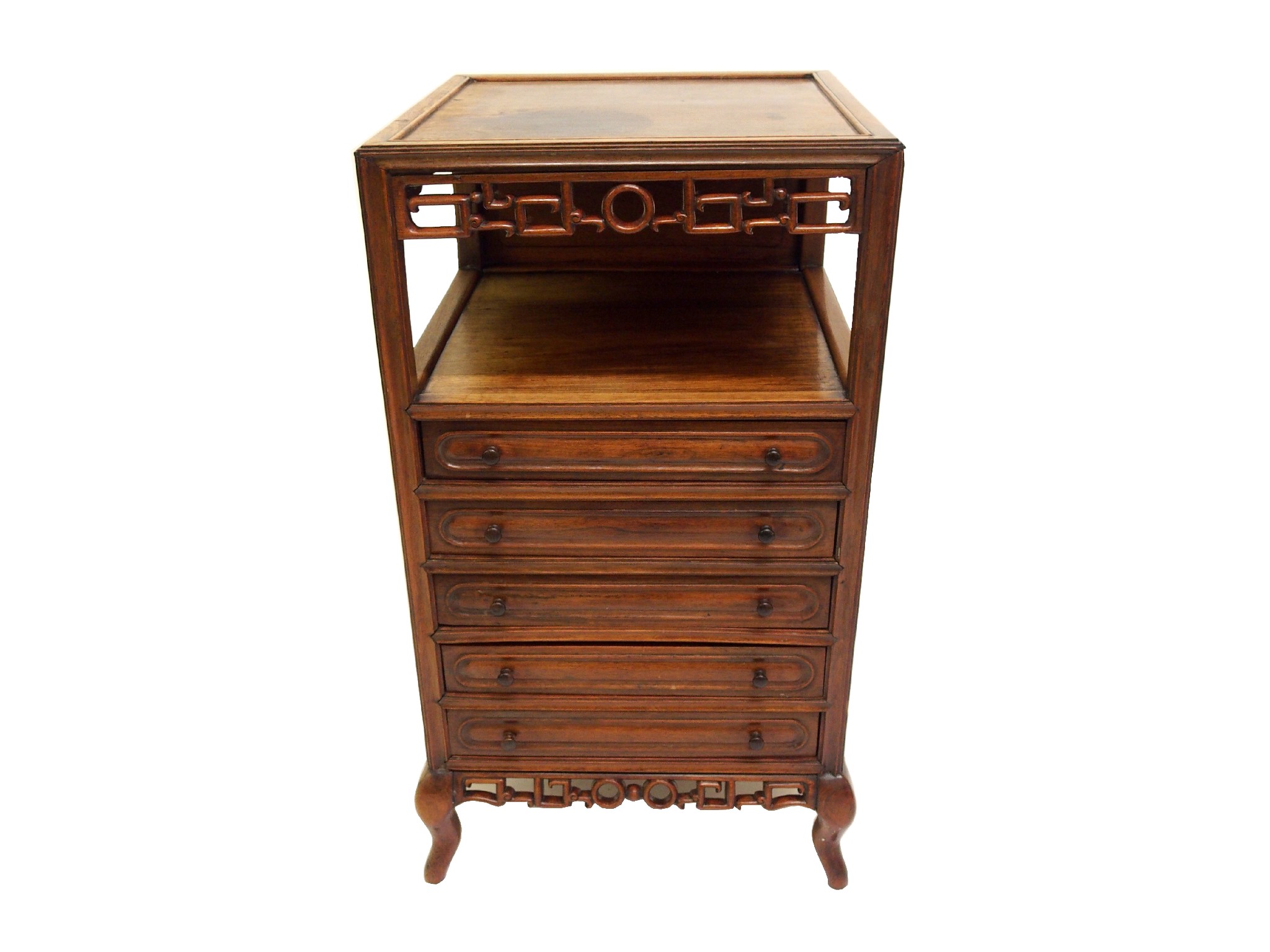 Appraisal: A Chinese rosewood music cabinetthe moulded top above a pierced