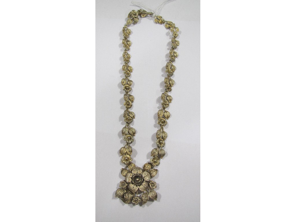 Appraisal: Silver gilt filigree foliate necklace