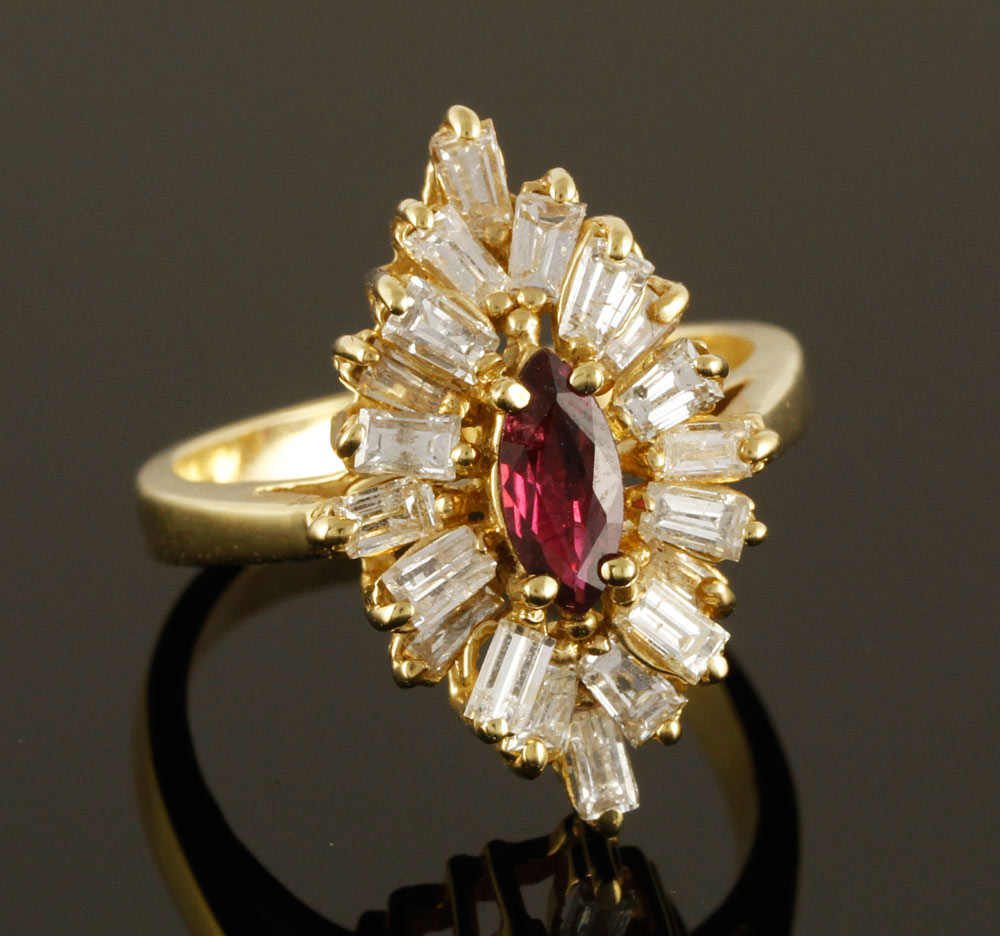 Appraisal: A - K Gold Diamond and Ruby Ring K yellow