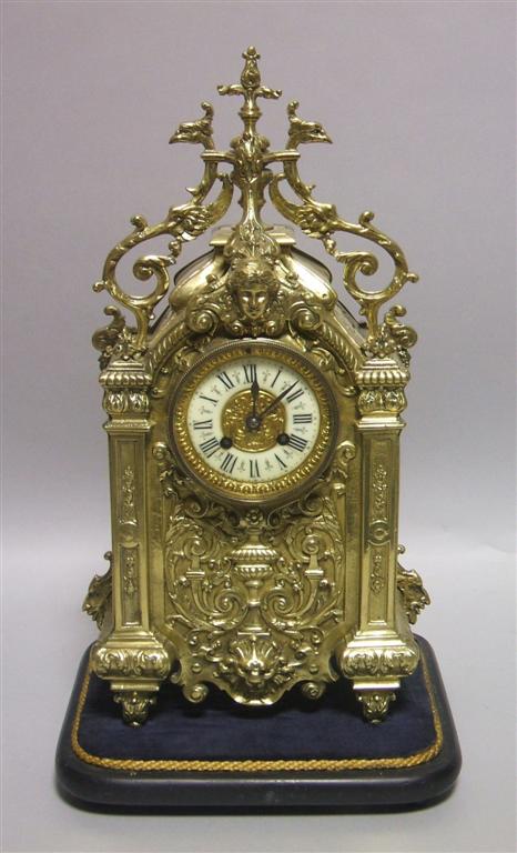 Appraisal: FRENCH BRASS MANTEL CLOCK c mid th century of rectangular