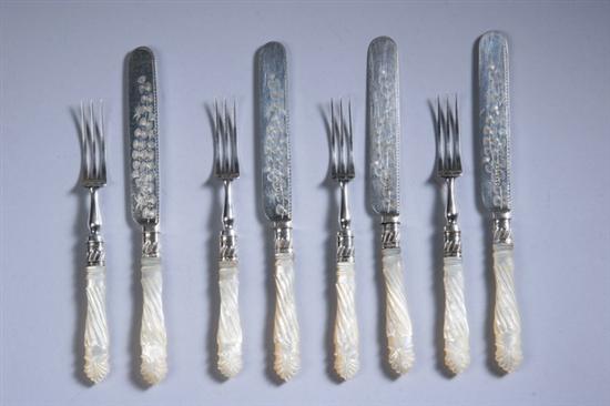 Appraisal: -PIECE VICTORIAN SILVER-MOUNTED AND CARVED MOTHER-OF-PEARL HANDLED FISH SERVICE SB