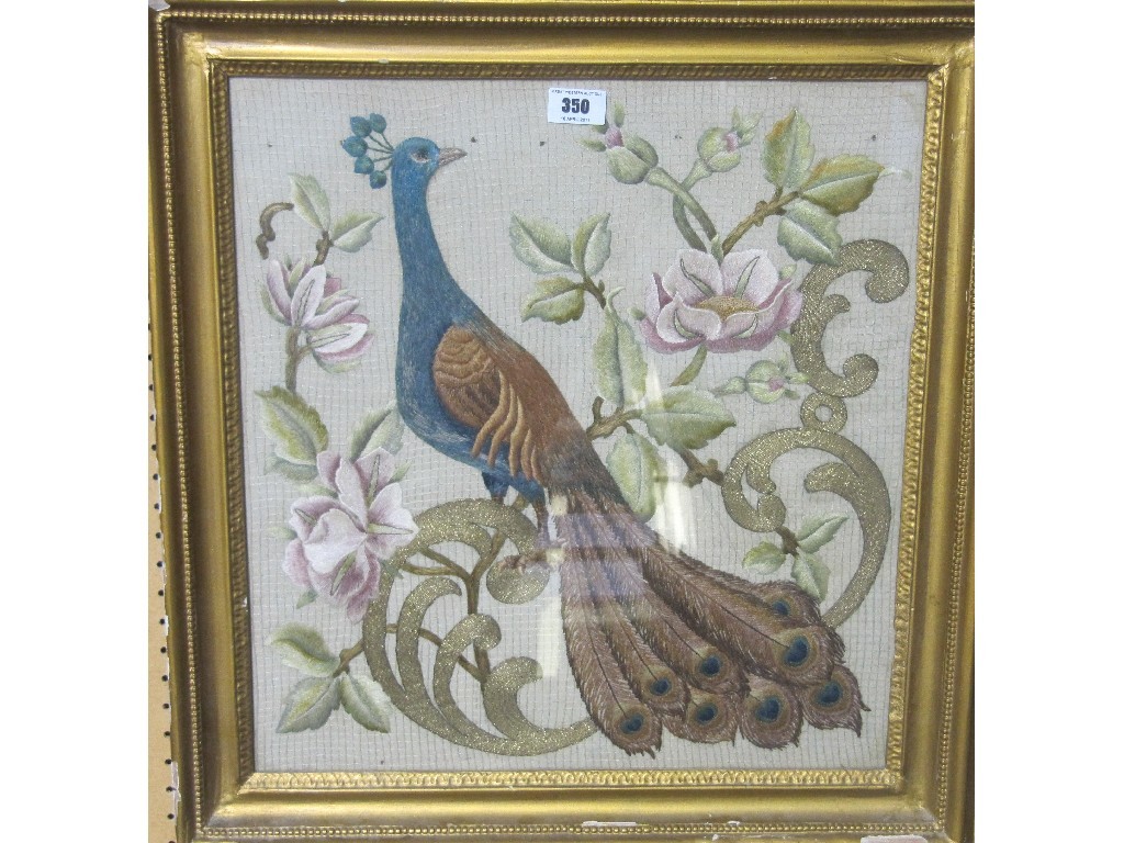 Appraisal: Lot comprising two tapestry picture - peacock and classical figure