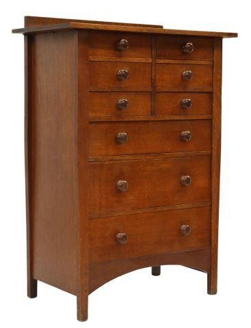 Appraisal: American Arts and Crafts oak nine-drawer chest designed by Harvey