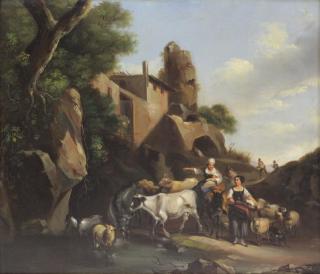 Appraisal: Italian School th C Oil on Copper Peasant with Cattle