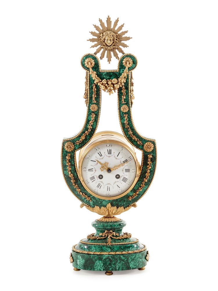 Appraisal: A Louis XIV Style Gilt Metal Mounted Malachite Veneered Harp