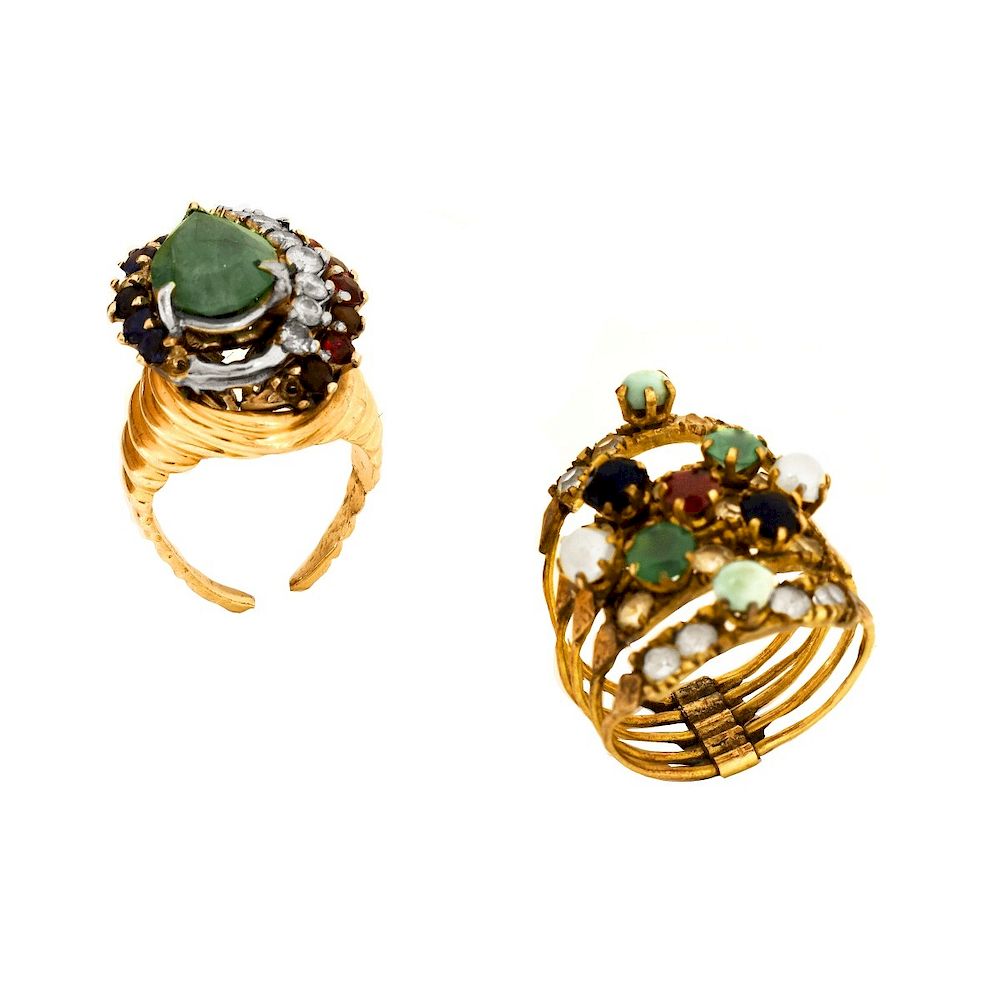 Appraisal: Two Vintage Gemstone and K Rings Two Vintage As Is