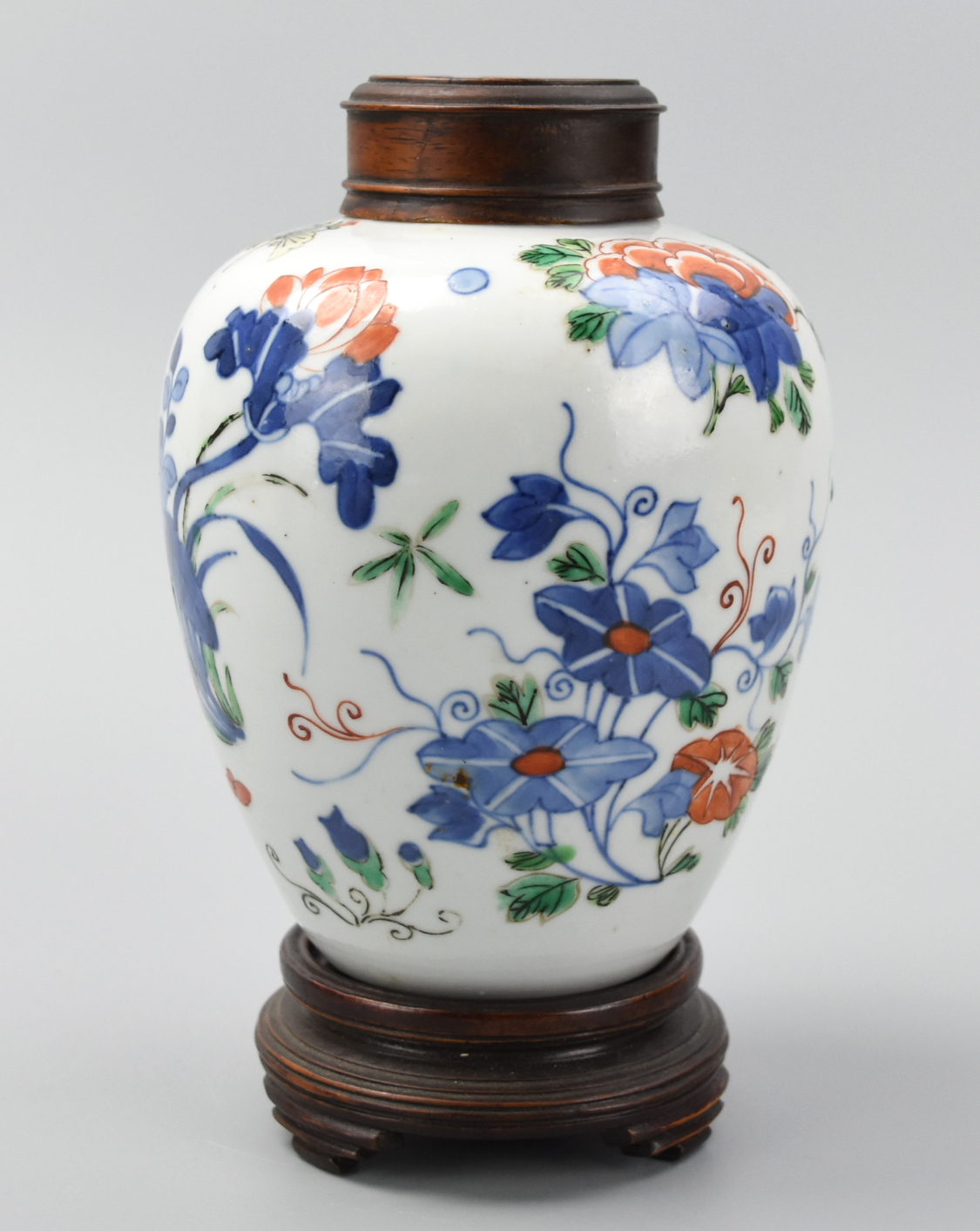 Appraisal: CHINESE PORCELAIN WUCAI JAR W FLOWERS - TH C A