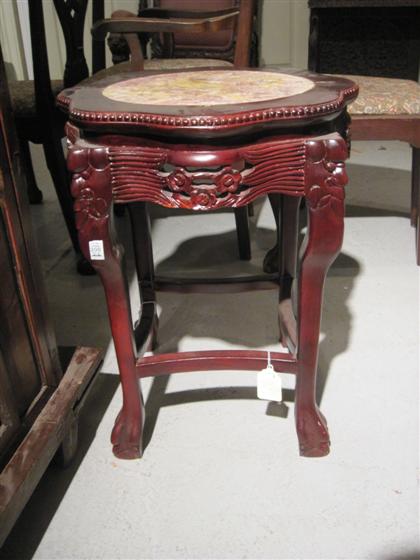 Appraisal: Two pairs of Chinese stained wood and marble stoolsBoth with