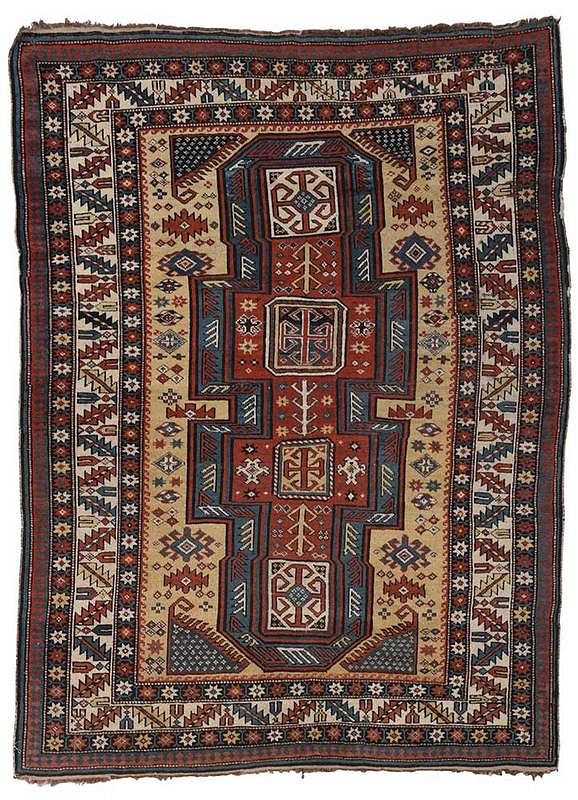 Appraisal: Shirvan Rug early th century natural dyes running dog border