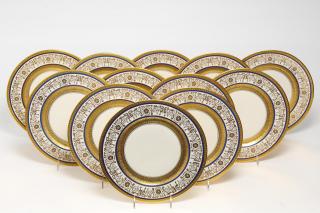 Appraisal: FAD Cloverleaf China Dinner Plates Porcelain with ornate gilt decoration