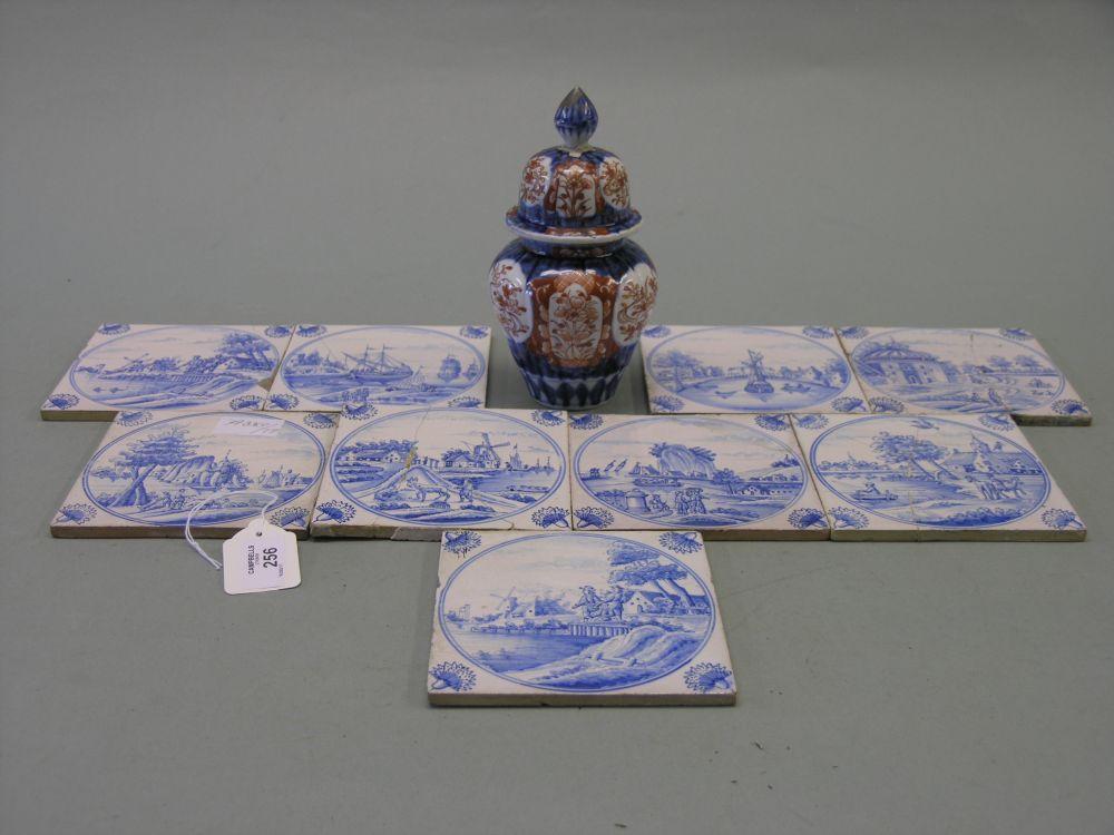 Appraisal: Eight th century Dutch Delft tiles scenic views painted in