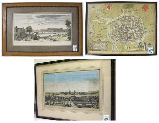 Appraisal: THREE HAND COLORED ENGRAVINGS View of the Chateau Neuf de