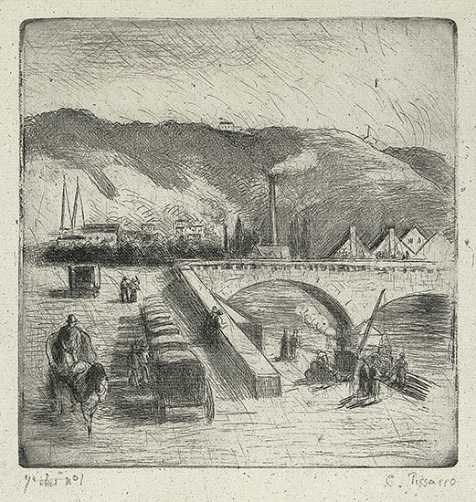 Appraisal: CAMILLE PISSARRO Quai de Paris Rouen Etching and drypoint printed