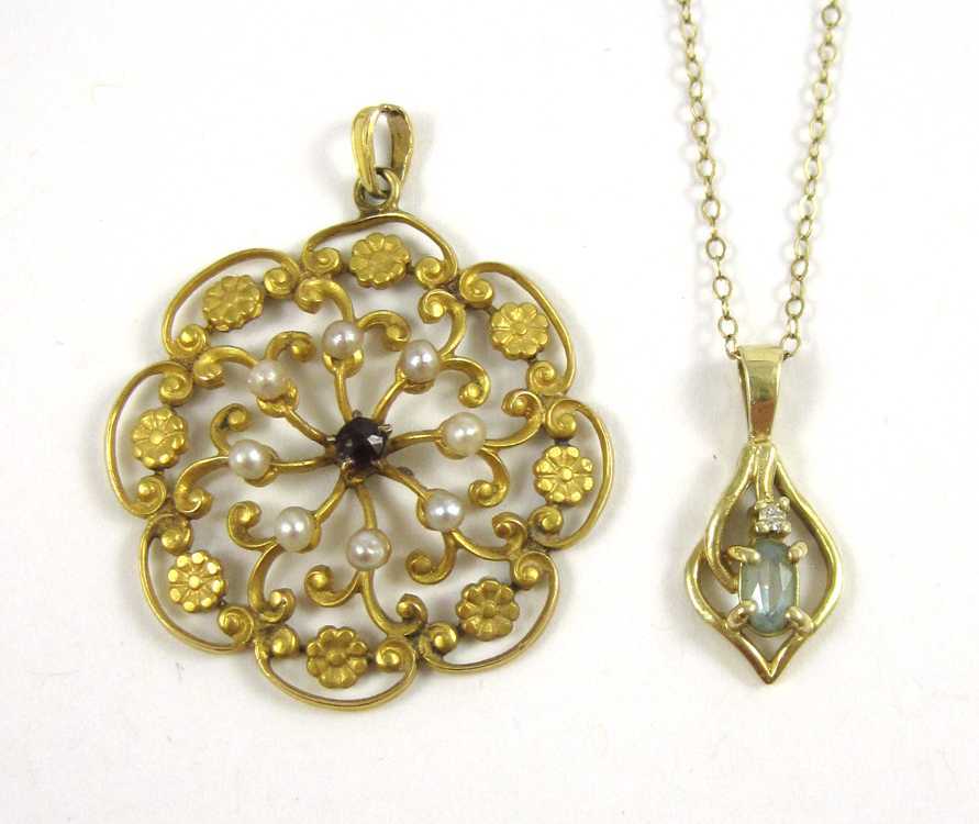 Appraisal: TWO YELLOW GOLD PENDANTS AND A CHAIN K gold pendant