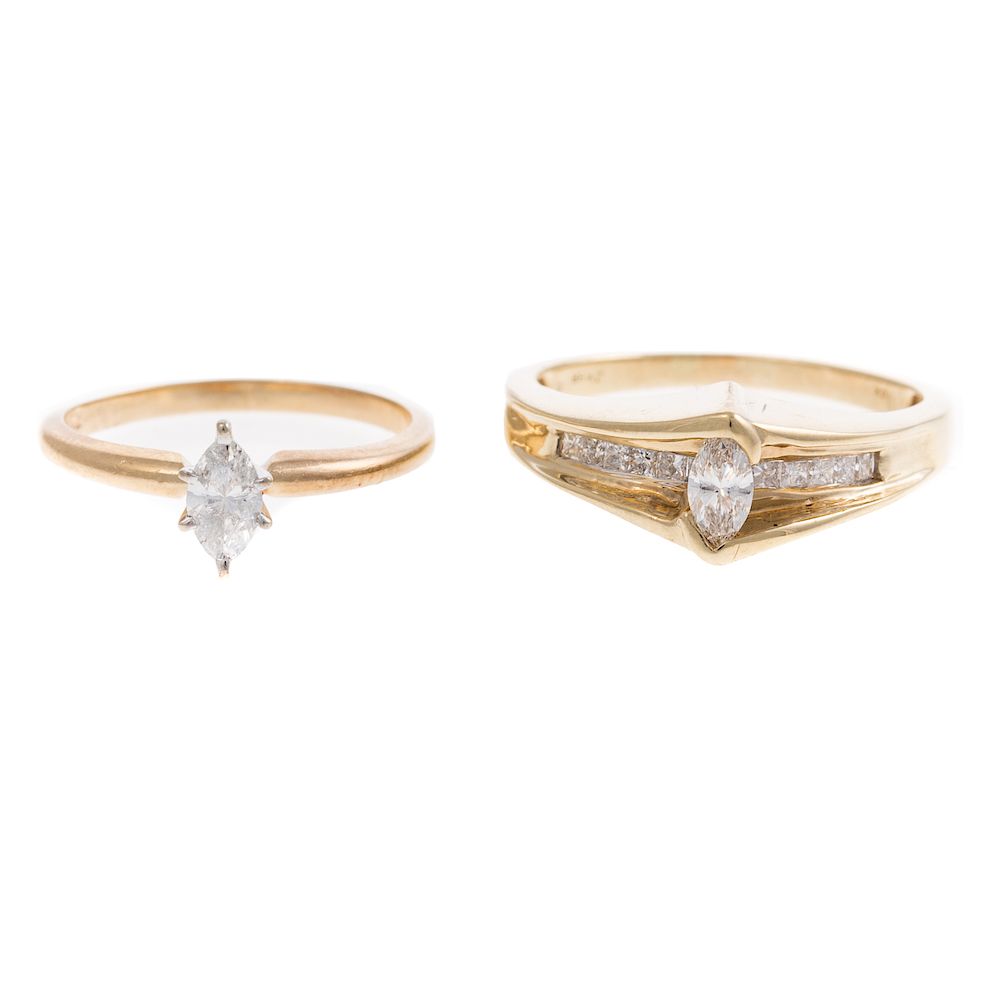 Appraisal: A Pair of Marquise Diamond Rings in Gold K yellow