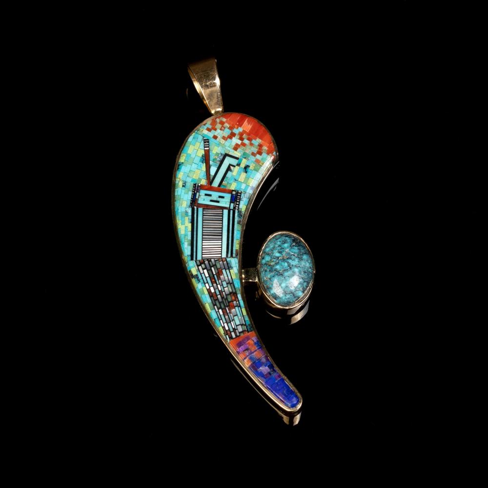 Appraisal: CARL IRENE CLARK YELLOW GOLD AND MICRO-MOSAIC PENDANTCarl Irene Clark