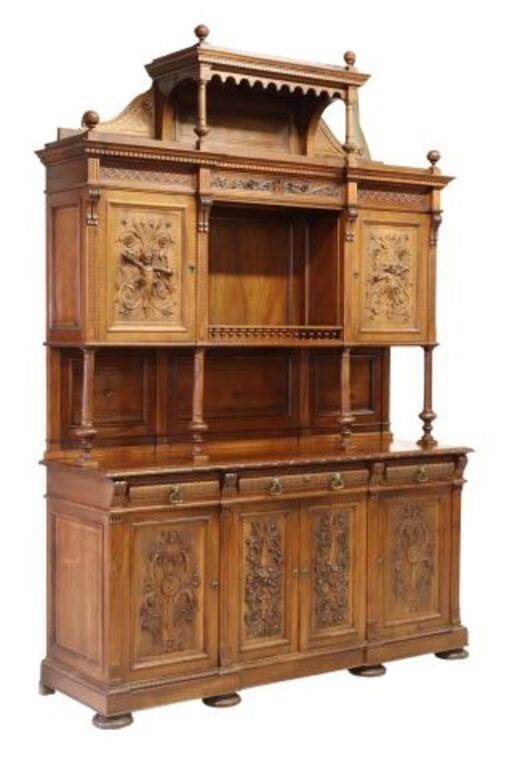 Appraisal: ITALIAN RENAISSANCE REVIVAL CARVED SIDEBOARDItalian Renaissance Revival carved walnut sideboard