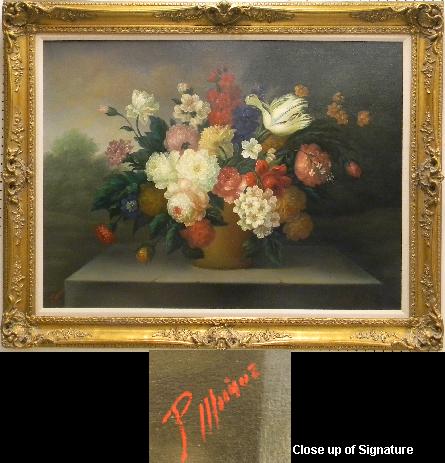 Appraisal: Floral arrangement still life th C oil on canvas indistinctly