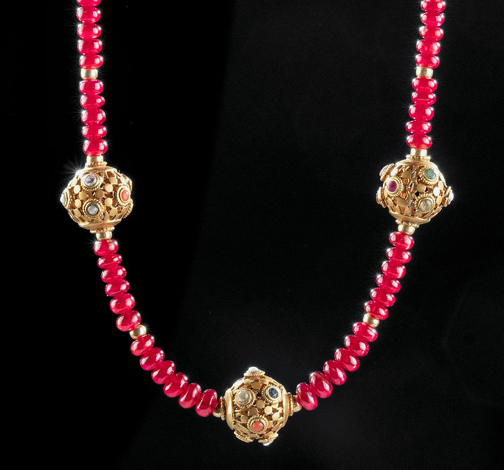 Appraisal: Mughal K Gold Ruby Diamond Emerald Necklace Central Asia India