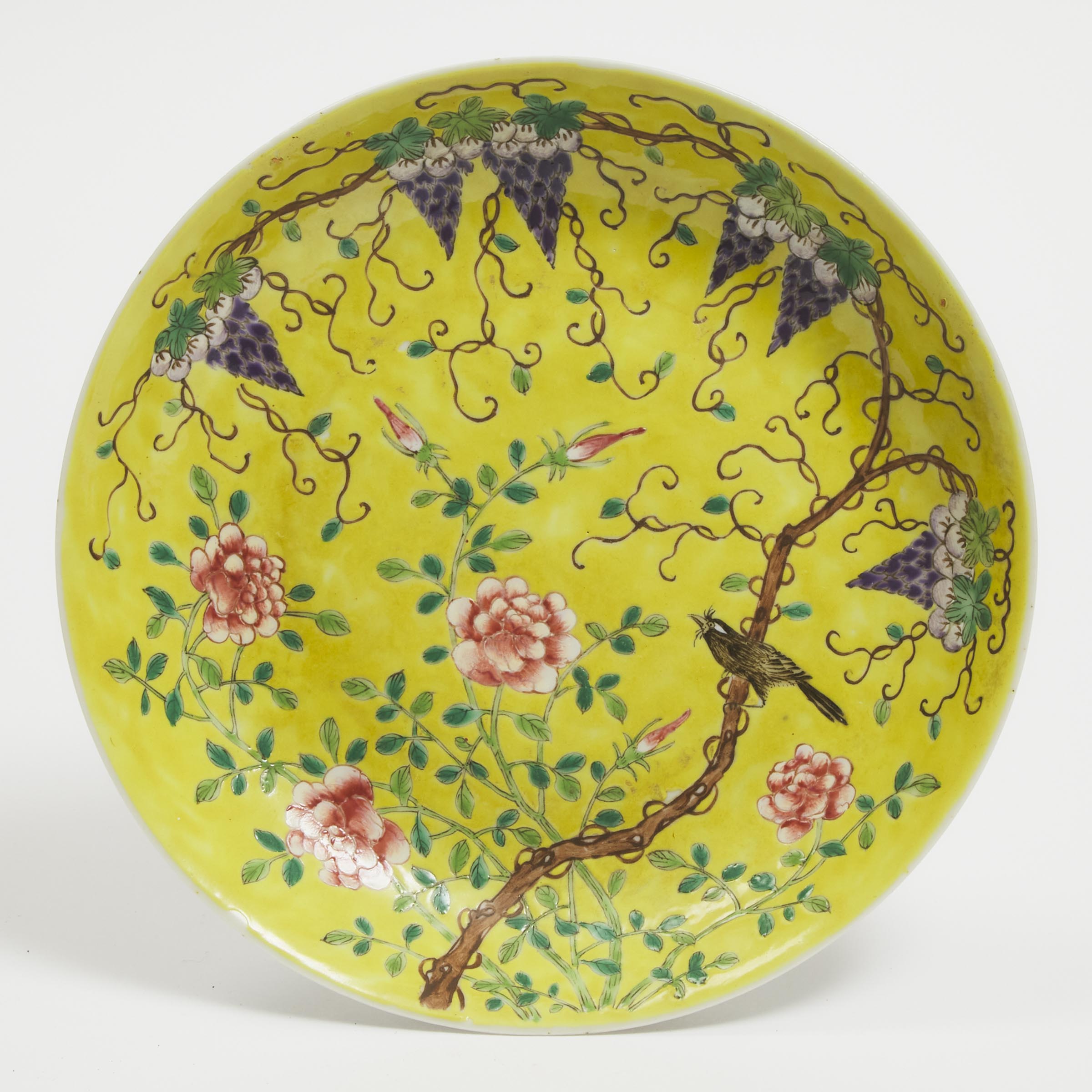 Appraisal: A Yellow-Ground Famille Rose 'Floral' Plate Guangxu Mark th Century