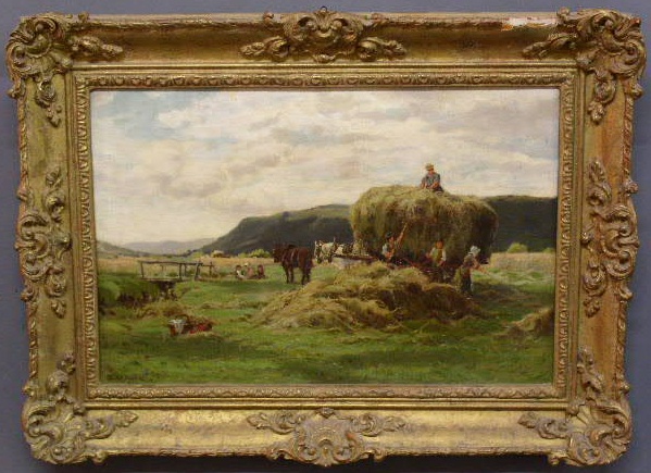 Appraisal: Oil on canvas landscape painting of a hay field signed