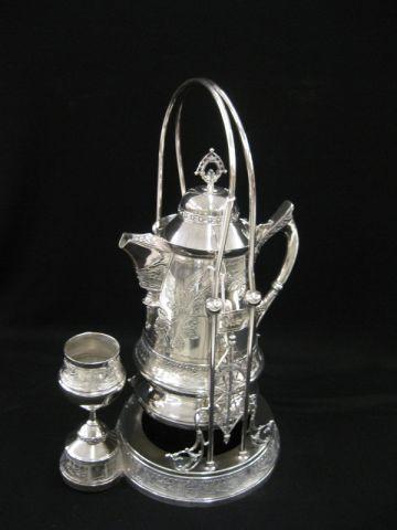 Appraisal: Victorian Silverplate Tilting Kettle on Stand with goblet tall