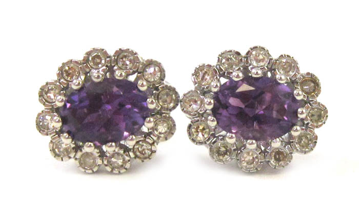 Appraisal: PAIR OF AMETHYST AND DIAMOND EARRINGS each k white gold