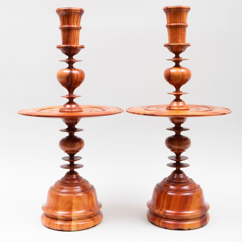 Appraisal: Pair of Large Flemish Baroque Style Turned Wood Candlesticks x