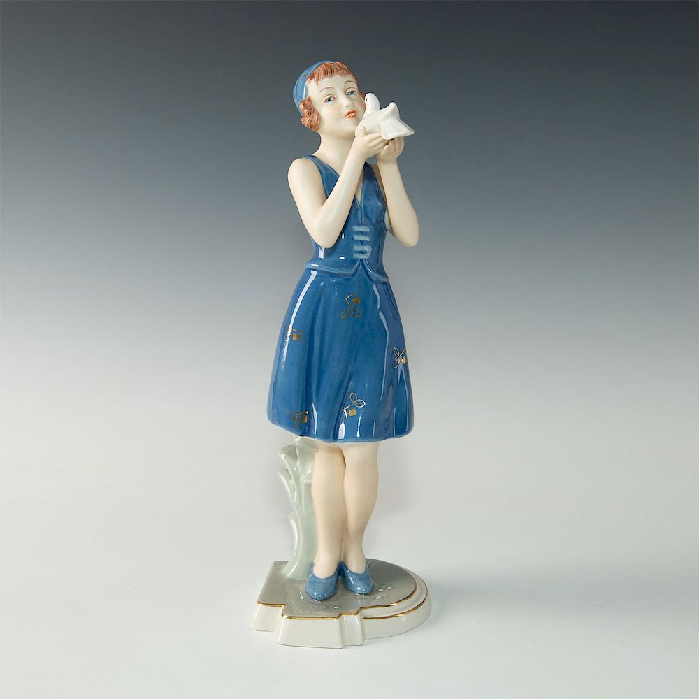 Appraisal: ROYAL DUX BOHEMIA ART DECO FIGURINE WOMAN AND BIRD Signed