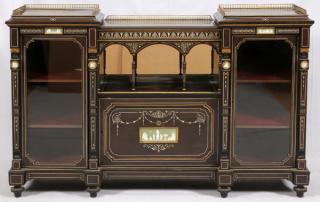 Appraisal: ENGLISH EBONIZED CURIO CREDENZA ENGLISH EBONIZED CURIO CREDENZA WEDGWOOD JASPER