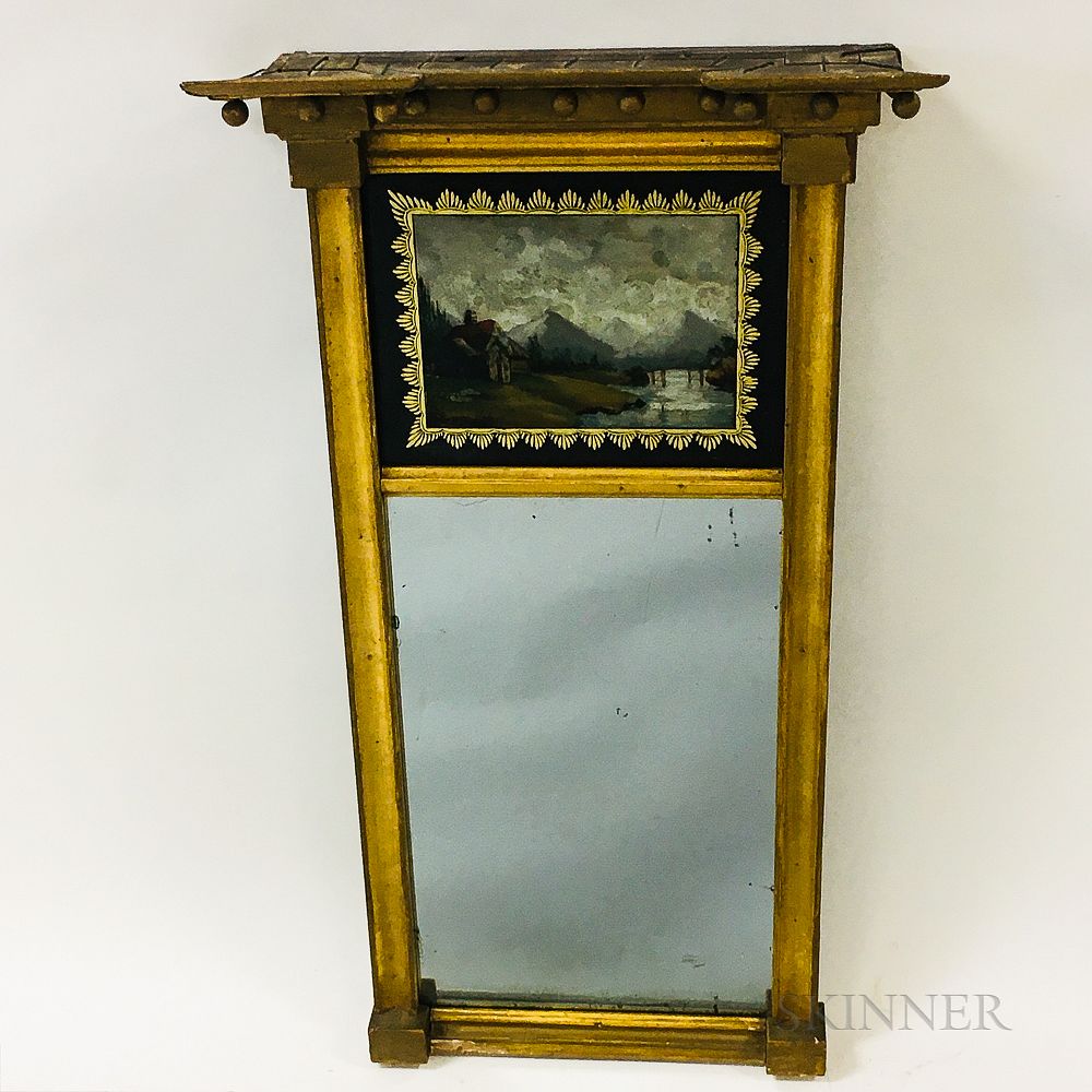 Appraisal: Federal Gilt and Reverse-painted Tabernacle Mirror Federal Gilt and Reverse-painted