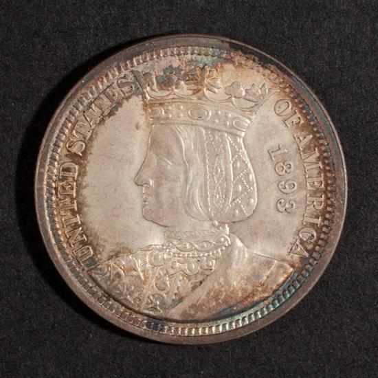 Appraisal: United States Columbian silver quarter dollar AU- with iridescent toning