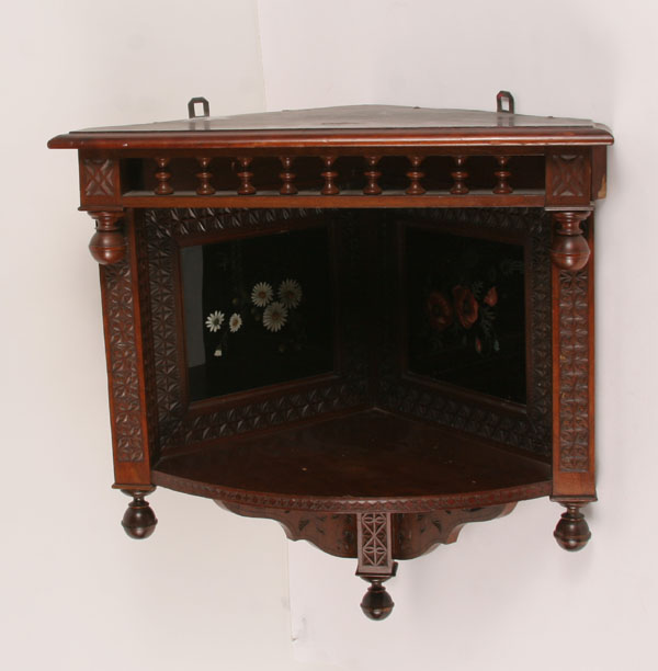 Appraisal: Victorian corner shelf extensively carved multiple finials floral reverse and