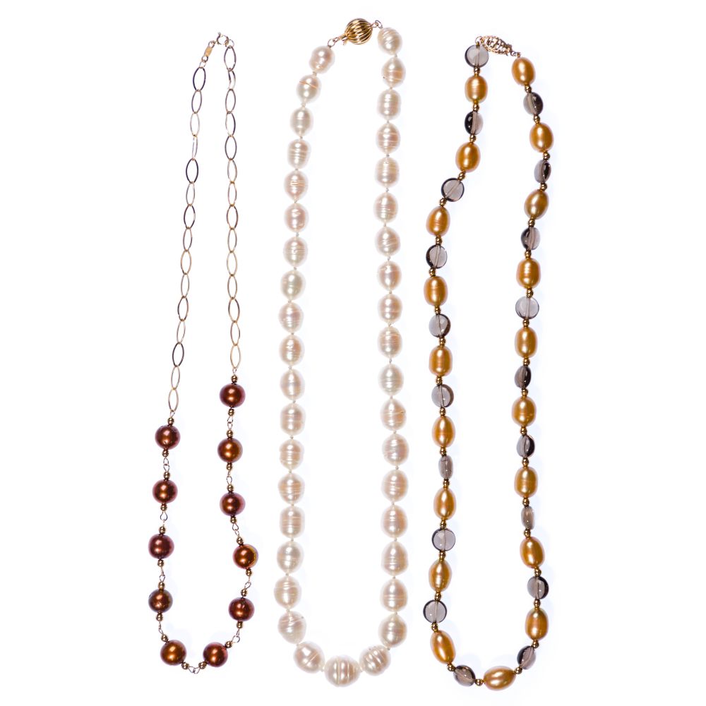 Appraisal: K YELLOW GOLD AND PEARL NECKLACE ASSORTMENT necklaces including Honora