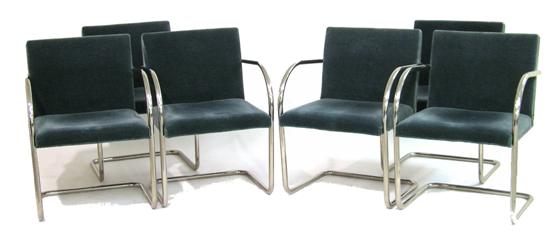 Appraisal: Six Knoll dining chairs upholstered in green wool on tubular