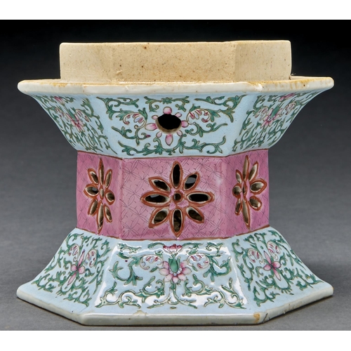 Appraisal: A Chinese hexagonal pink and turquoise ground famille rose lantern