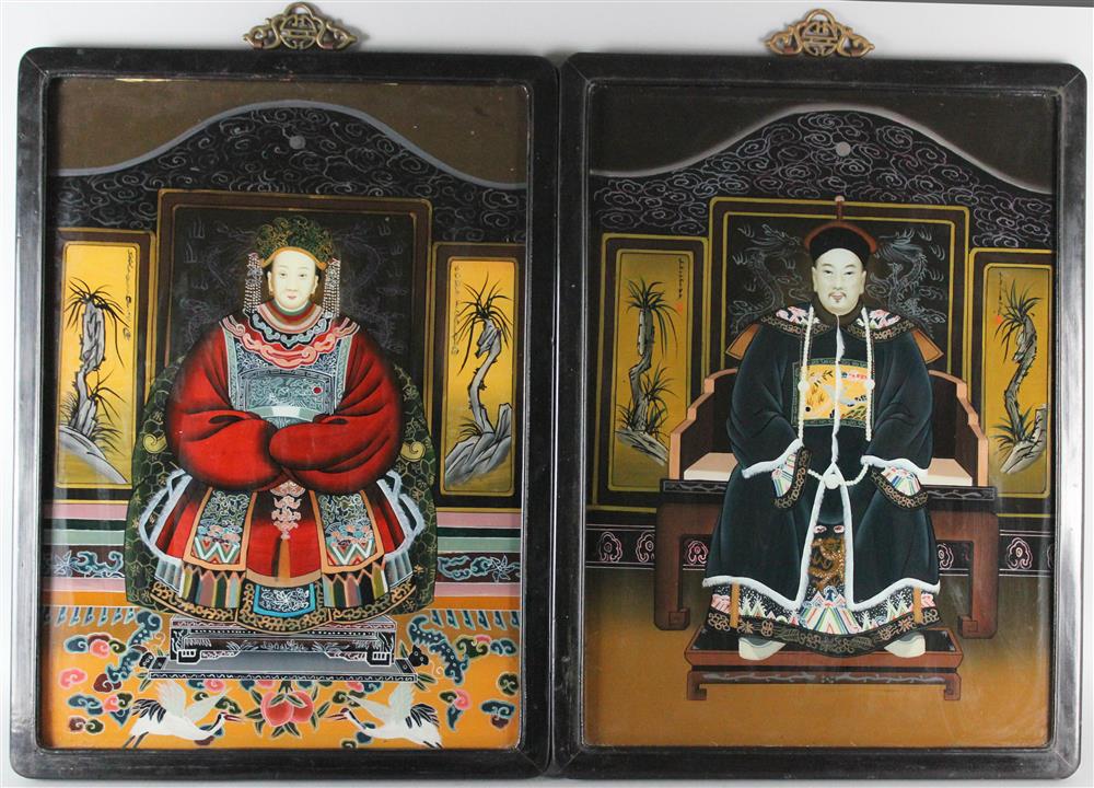 Appraisal: PAIR OF CHINESE REVERSE GLASS PAINTINGS OF NOBILITY LATE QING