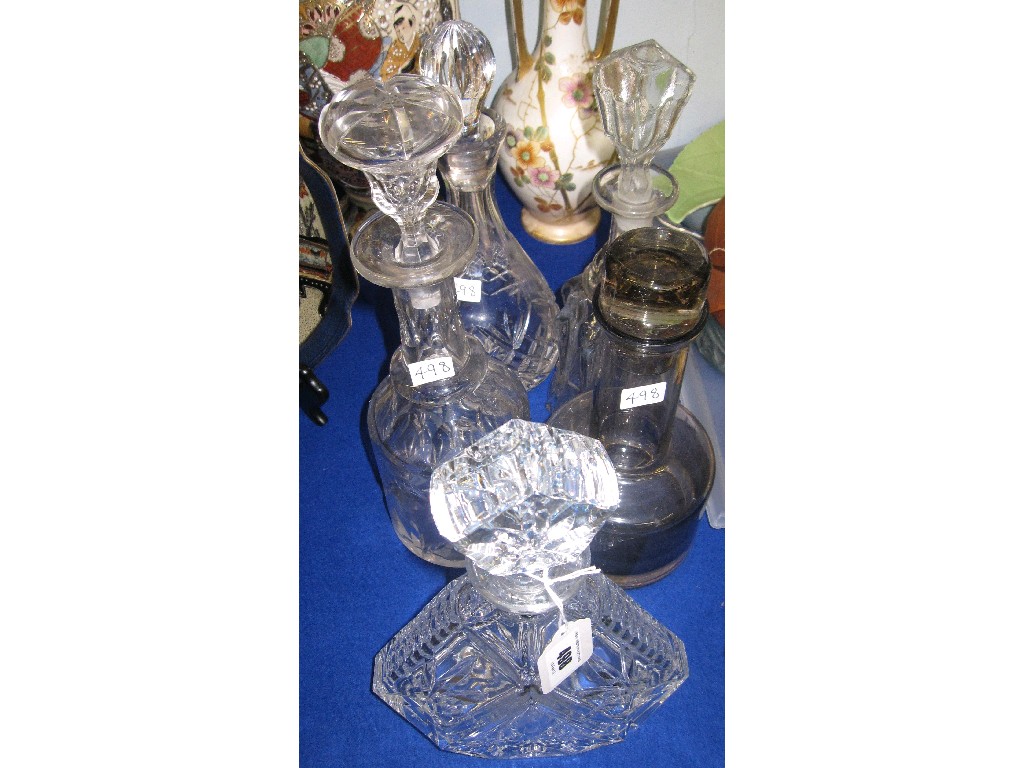 Appraisal: Lot comprising five glass decanters