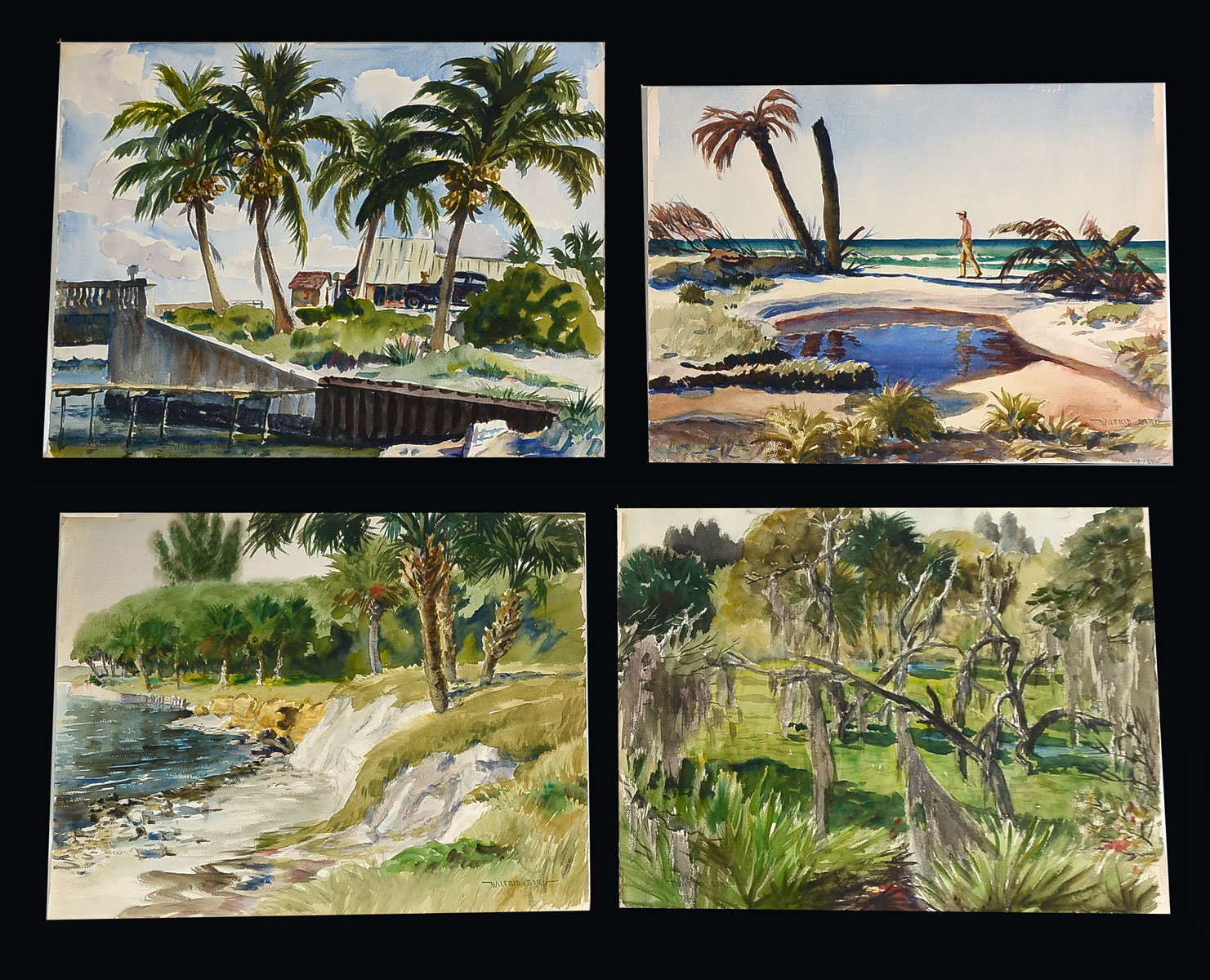 Appraisal: BERG Wilfred American - Four Florida Watercolors to Include Lush