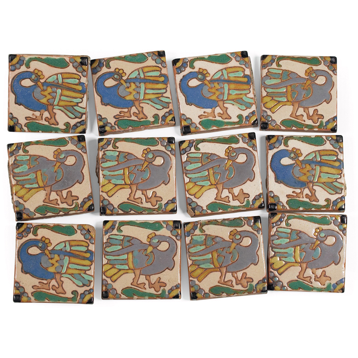 Appraisal: Batchelder tiles twelve all with a colorful stylized bird design