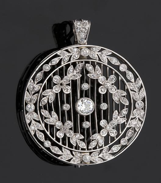 Appraisal: A diamond pendant-brooch circa estimated total diamond weight carat mounted