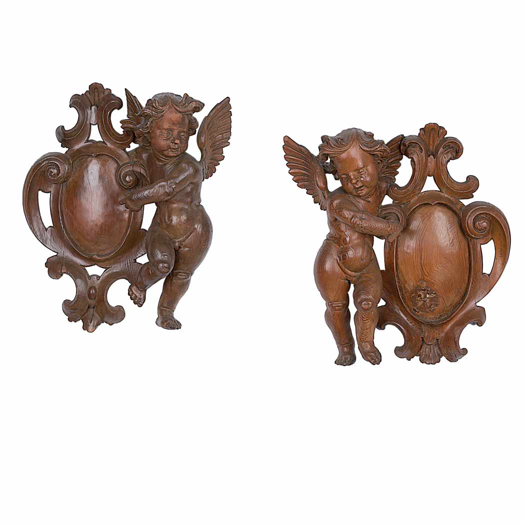 Appraisal: Pair of German Baroque Style Oak Wall Appliques th Century