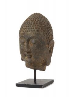 Appraisal: A Carved Grey Stone Head of Buddha A Carved Grey